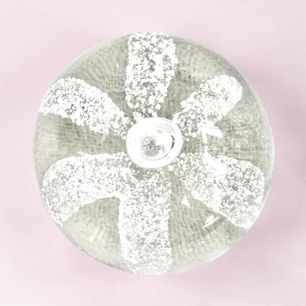 Paperweight Clear Frosted Flower design Round Flat Bottom